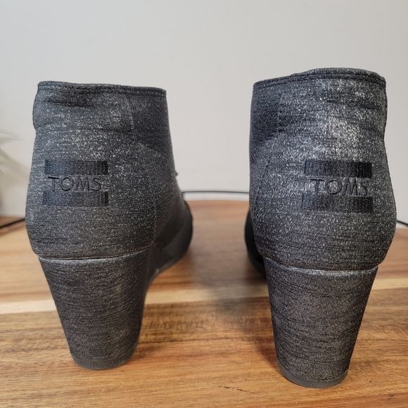 Toms Kala Black Sparkle Lace Up Wedge Booties Size 8 - Picture 7 of 15